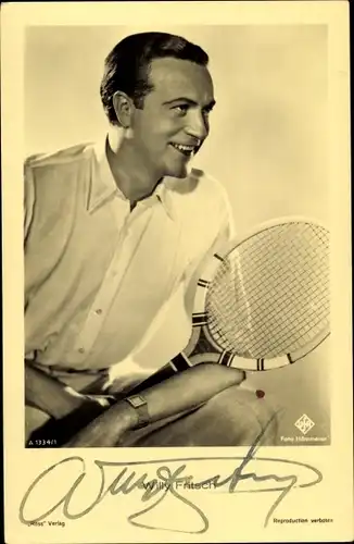 Ak Schauspieler Willy Fritsch, Portrait, Tennisschläger, Autogramm