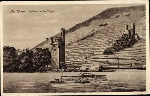 Ak Bingerbrück Bingen am Rhein, Mäuseturm, Ausflugsdampfer