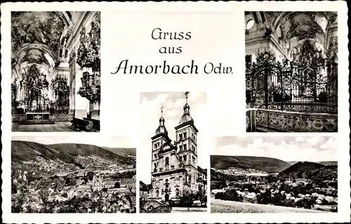 Ak Amorbach im Odenwald Unterfranken, Panorama, Kirche, Innenansicht