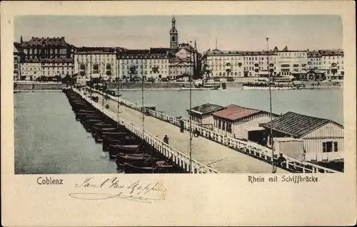 Ak Koblenz am Rhein, Schiffbrücke, Rhein