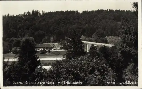 Ak Grünwald im Isartal Oberbayern, Grünwalderbrücke, Brückenwirt