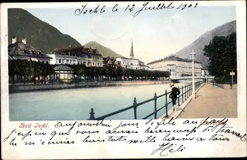 Ak Bad Ischl in Oberösterreich, Promenade, Ortspartie