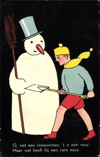 Ak Junge baut einen Schneemann