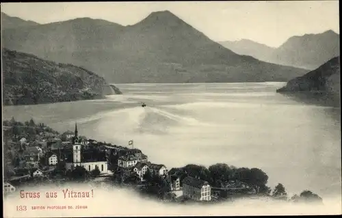 Ak Vitznau Kanton Luzern, Teilansicht vom Ort, Vierwaldstättersee, Berge