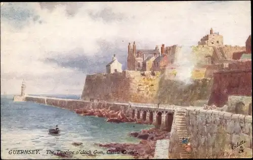 Künstler Ak Guernsey Kanalinseln, The Twelve o'clock Gun, Castle Cornet