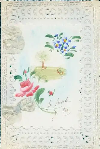 Stoff Ak Stoffschleifen, Blumen, Baum