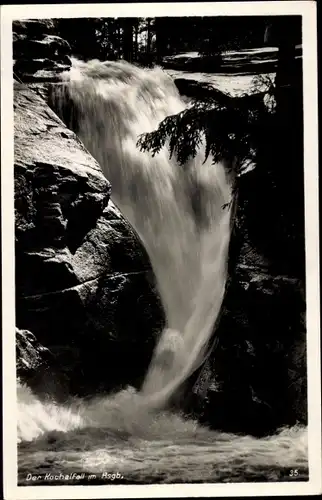 Ak Riesengebirge Schlesien, Kochelfall, Hüttenstempel Kochelfallbaude