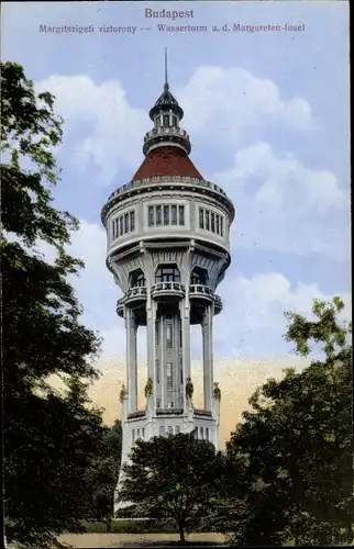 Ak Budapest Ungarn, Wasserturm, Margareten-Insel