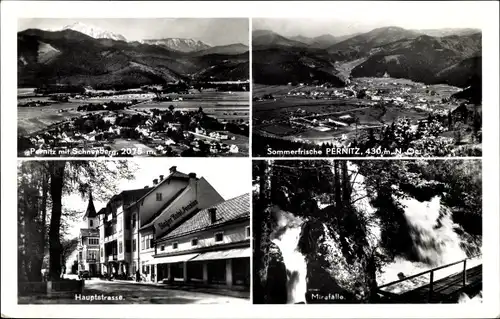 Ak Pernitz Niederösterreich, Panorama, Schneeberg, Hauptstraße, Myrafälle