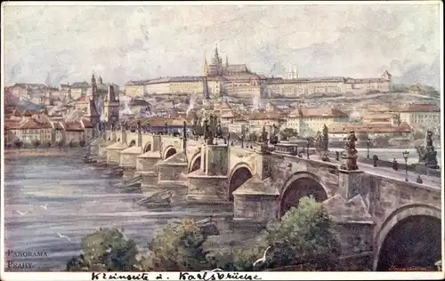 Künstler Ak Praha Prag Tschechien, Panorama, Karlsbrücke