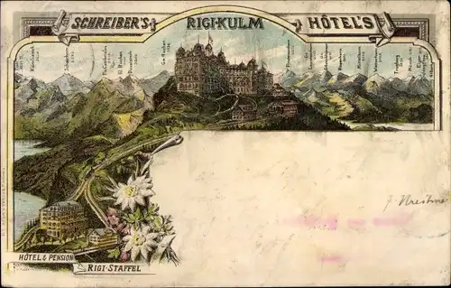 Litho Rigi Kulm Kanton Schwyz, Schreiber's Hotels, Rigi-Staffel, Edelweiß