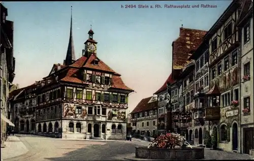 Ak Stein am Rhein Kanton Schaffhausen, Rathausplatz, Rathaus