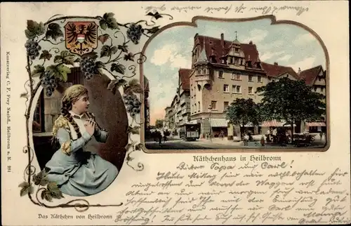 Passepartout Litho Heilbronn am Neckar, Kätchenhaus, Wappen, Kätchen