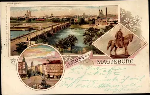 Litho Magdeburg an der Elbe, Ebertbrücke, Platz