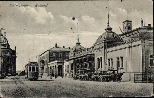 Ak Ludwigshafen am Rhein, Bahnhof, Straßenbahn