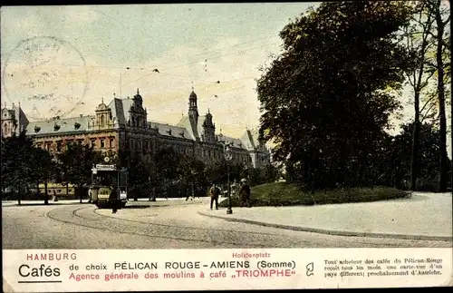 Ak Hamburg Mitte Altstadt, Holstenplatz, Rathaus, Straßenbahn