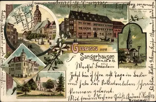 Litho Sangerhausen am Südharz, Marienkirche, Ulrichskirche, Amtsgericht