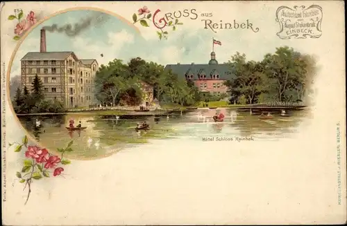 Litho Reinbek in Schleswig Holstein, Blick auf Hotel Schloss Reinbek, Reklame, Stukenbrok Fahrräder