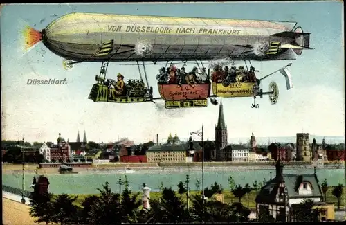 Ak Düsseldorf am Rhein, Zeppelin Düsseldorf nach Frankfurt