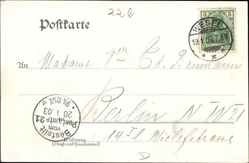 Litho Wesel am Niederrhein, Kaiserplatz, Kaiserhof, Denkmal, Großer Markt