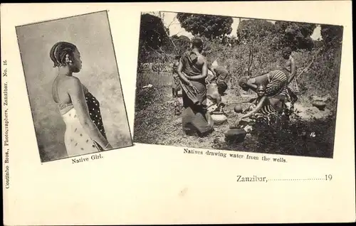 Ak Zanzibar Sansibar Tansania, Frauen holen Wasser am Brunnen