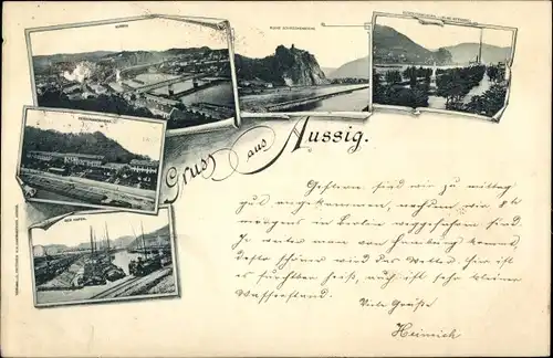 Ak Ústí nad Labem Aussig an der Elbe, Teilansichten, Hafen, Panorama, Brücke