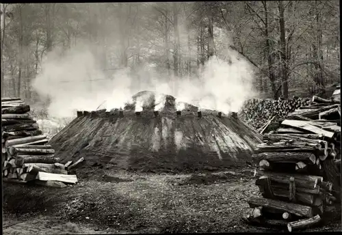 Ak Kohlenmeiler in der Dübener Heide bei Tornau-Eisenhammer