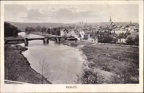 Ak Rochlitz an der Mulde, Gesamtansicht, Muldebrücke