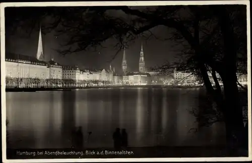 Ak Hamburg, Binnenalster bei Nacht