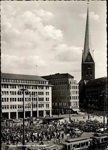 Ak Hamburg, Rathausmarkt, Petrikirche, Tram, Post