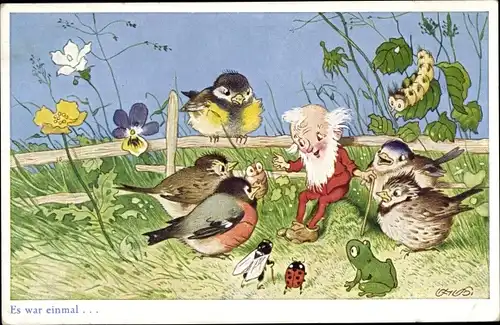 Künstler Ak Baumgarten, Fritz, Es war einmal, Zwerg, Frosch, Raupe
