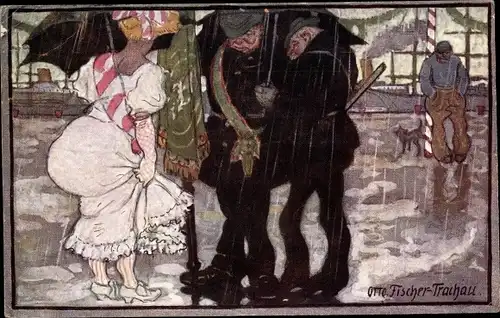 Künstler Ak Fischer, Otto, Dresden Trachau, Regentag