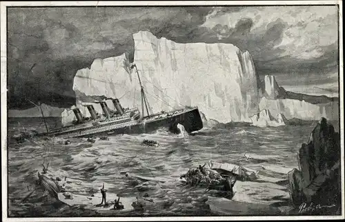 Künstler Ak Untergang des Dampfers Titanic, Cunard Line, Eisberg