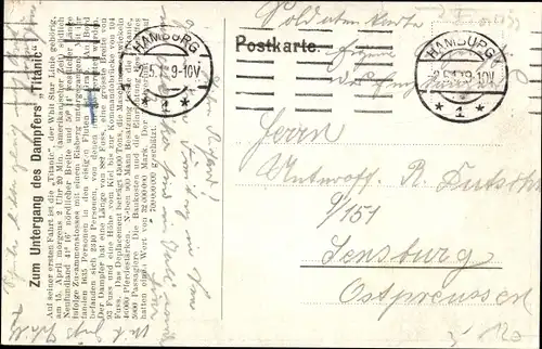 Künstler Ak Untergang des Dampfers Titanic, Cunard Line, Eisberg