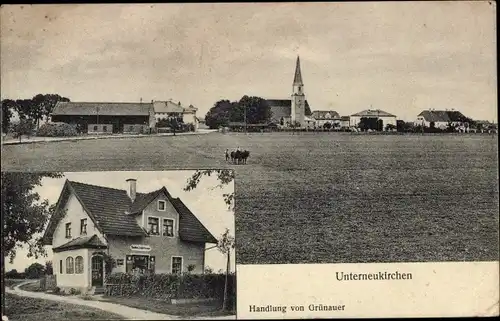 Ak Unterneukirchen in Oberbayern, Totalansicht, Geschäft
