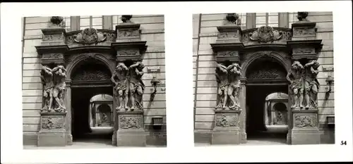 Stereo Raumbild Foto Praha Prag, Altstadt, Clam-Gallas-Palais, Portal