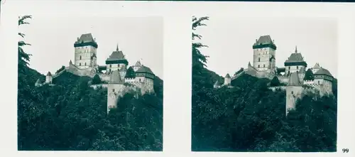 Stereofoto Karlštejn Karlstein Mittelböhmen, Karlův Týn, Burg Karlstein, Gesamtansicht