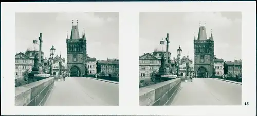 Stereo Foto Praha Prag, Moldau, Karlsbrücke, Altstädter Brückenturm