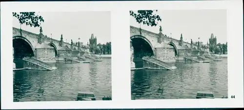 Stereo Foto Praha Prag, Moldau, Karlsbrücke, Altstädter Brückenturm