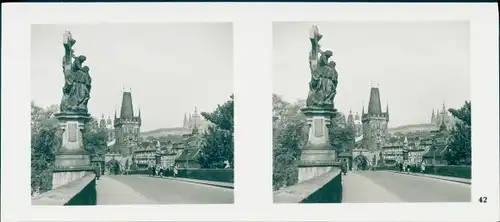 Stereo Foto Praha Prag, Moldau, Karlsbrücke, Statue des Heiligen Luitgard