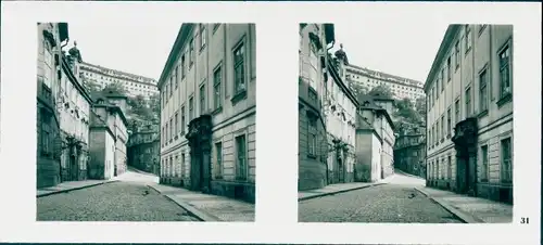 Stereo Foto Praha Prag, Kleinseite, Blick zur Burg vom Fünfkirchen-Platz