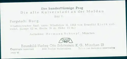 Stereo Foto Praha Prag, Burgstadt, Burg, Wladislawscher Saal