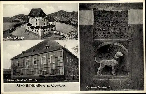Ak St. Veit im Innkreis Oberösterreich, Schloss, Kloster, Hunde-Denkmal