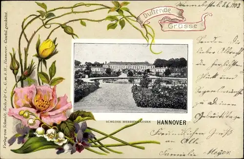 Litho Hannover in Niedersachsen, Schloss Herrenhausen, Blumen