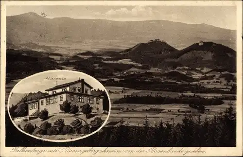 Ak Falkenberge mit Riesengebirgskamm, Rosenbaude, Panorama