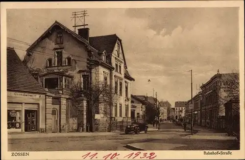 Ak Zossen in Brandenburg, Bahnhof-Straße, Kolonialwarenhandlung