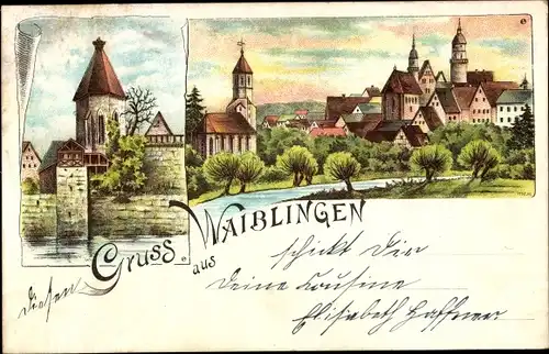 Litho Waiblingen in Württemberg, Stadtansichten