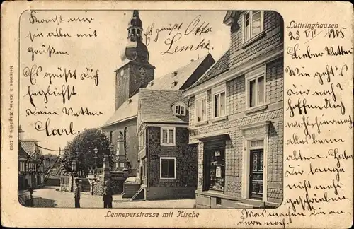 Ak Lüttringhausen Remscheid im Bergischen Land, Lenneperstraße, Kirche, Geschäft