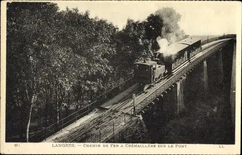 Ak Langres Haute Marne, Chemin de Fer a Cremaillere sur le Pont