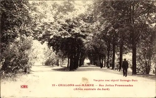 Ak Chalons sur Marne, Ses Jolies Promenades, Allee centrale du Jard